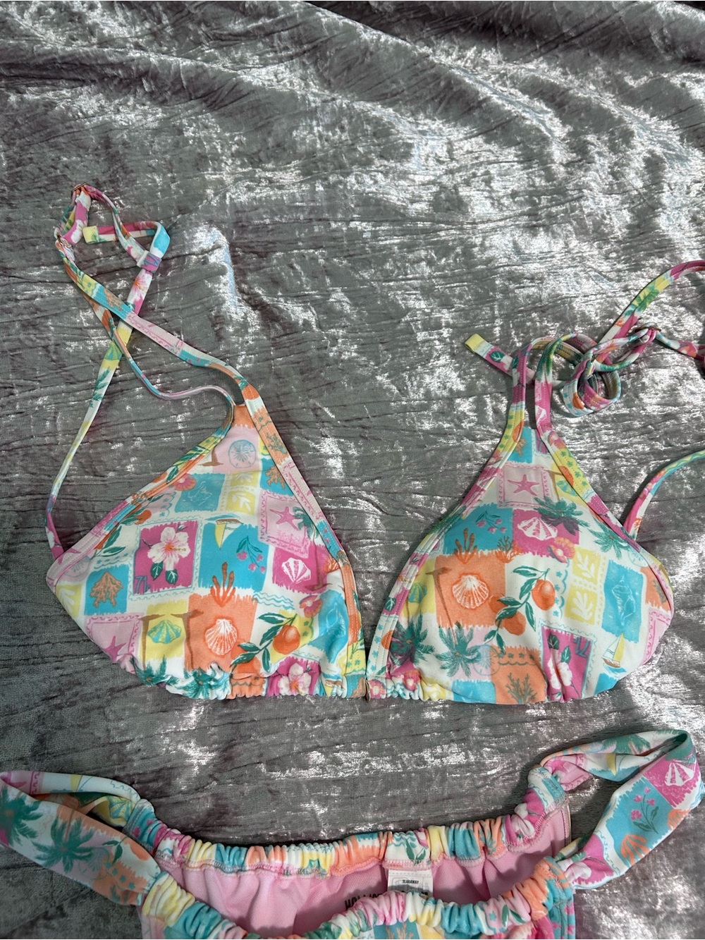 Hollister Pink Floral Patchwork Triangle Bikini Set